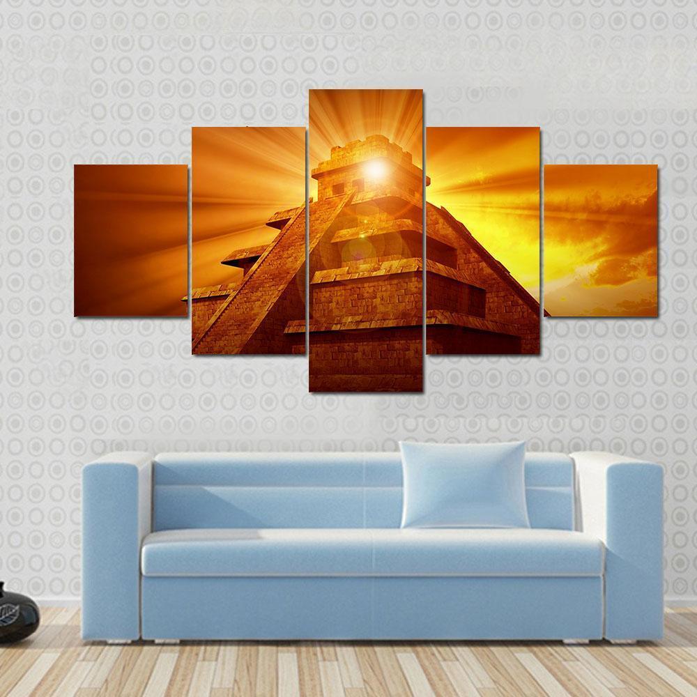 Mayan Mystery Pyramid Canvas Wall Art-5 Star-Gallery Wrap-62" x 32"-Tiaracle