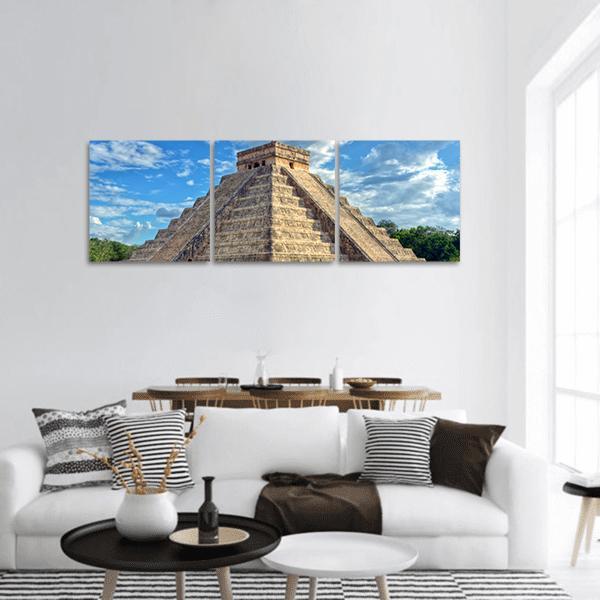 Mayan Pyramid Mexico Panoramic Canvas Wall Art-3 Piece-25" x 08"-Tiaracle