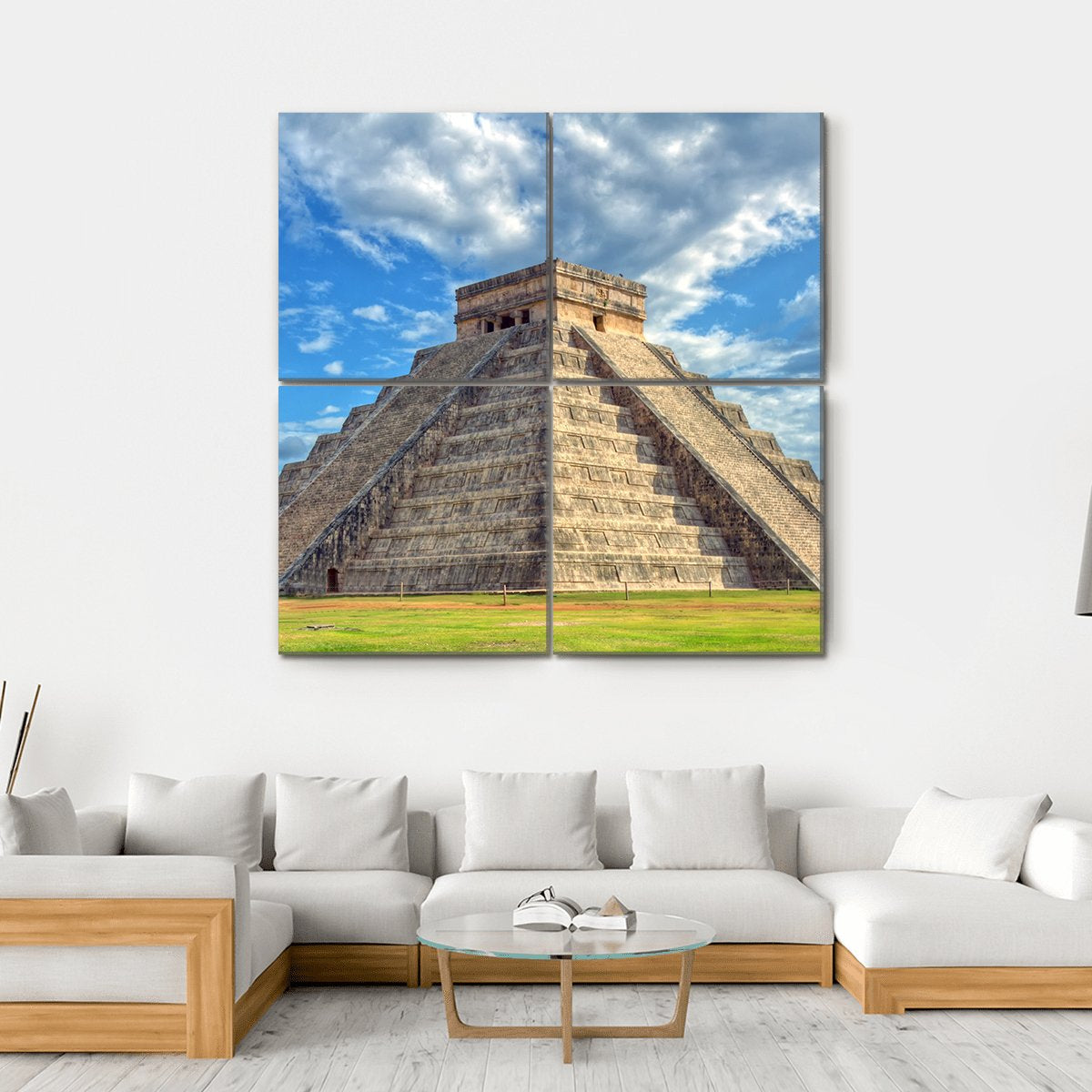 Mayan Pyramid Mexico Canvas Wall Art-4 Square-Gallery Wrap-17" x 17"-Tiaracle