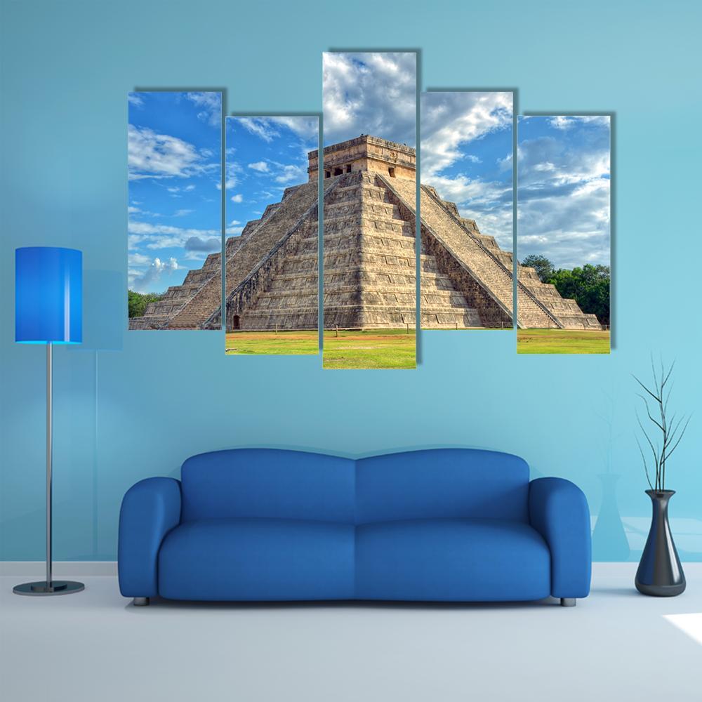 Mayan Pyramid Mexico Canvas Wall Art-5 Pop-Gallery Wrap-47" x 32"-Tiaracle