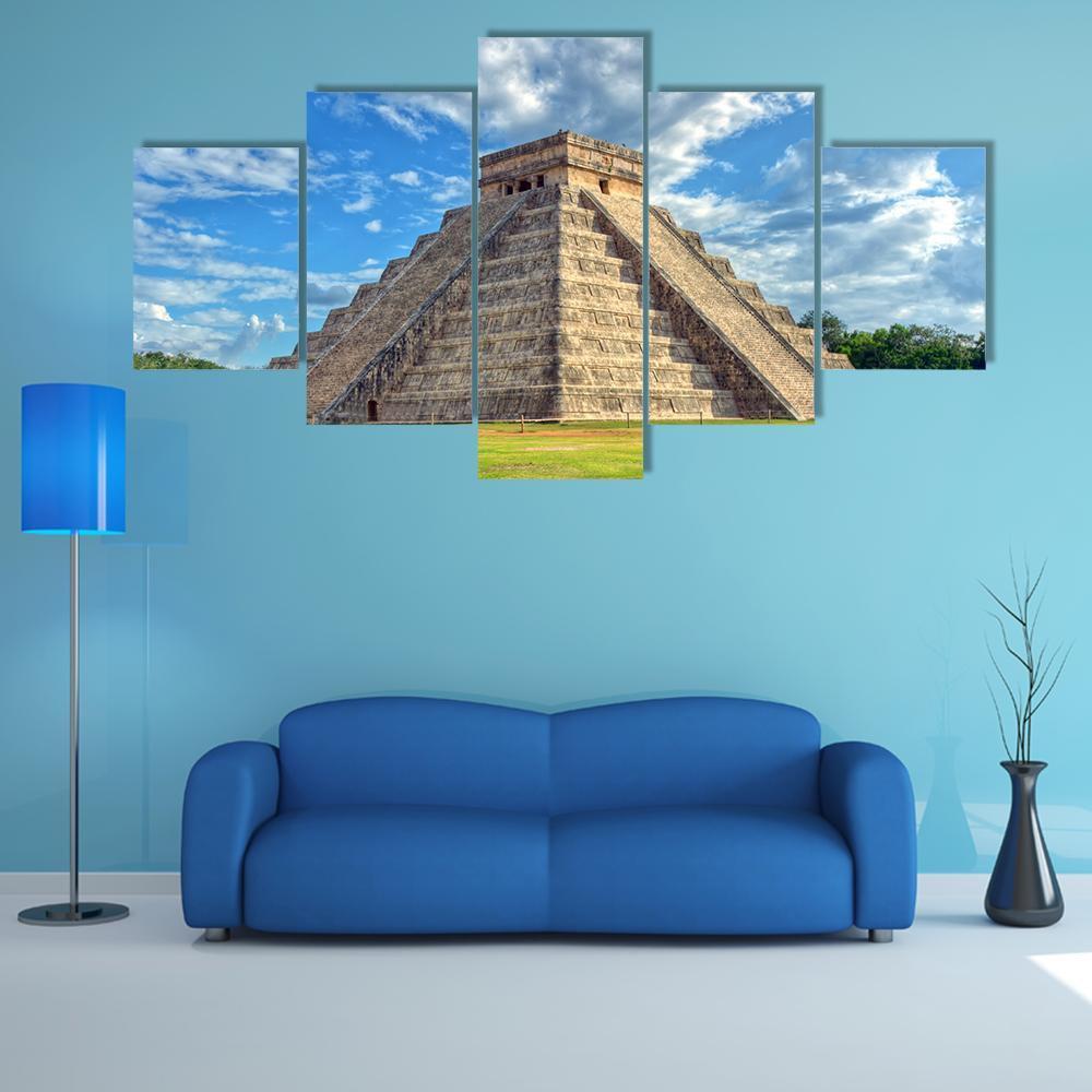 Mayan Pyramid Mexico Canvas Wall Art-5 Star-Gallery Wrap-62" x 32"-Tiaracle