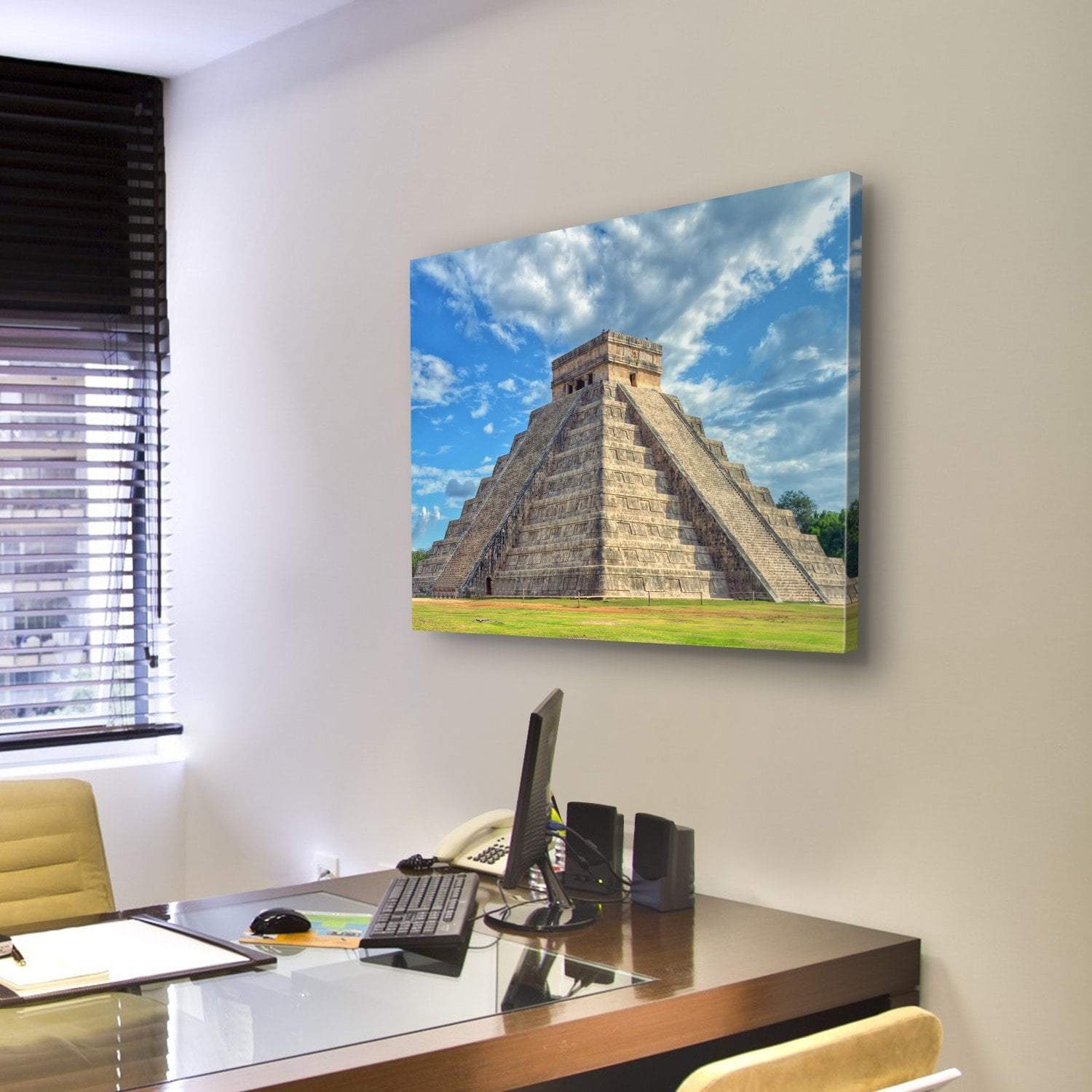 Mayan Pyramid Mexico Canvas Wall Art-3 Horizontal-Gallery Wrap-25" x 16"-Tiaracle