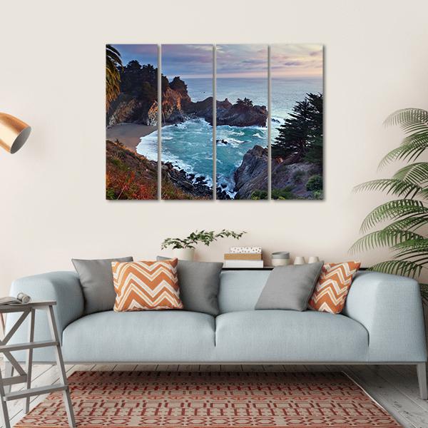 McWay Falls California Canvas Wall Art-4 Horizontal-Gallery Wrap-34" x 24"-Tiaracle
