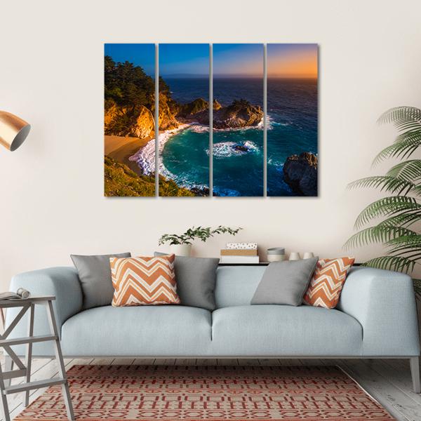McWay Falls California Canvas Wall Art-4 Horizontal-Gallery Wrap-34" x 24"-Tiaracle
