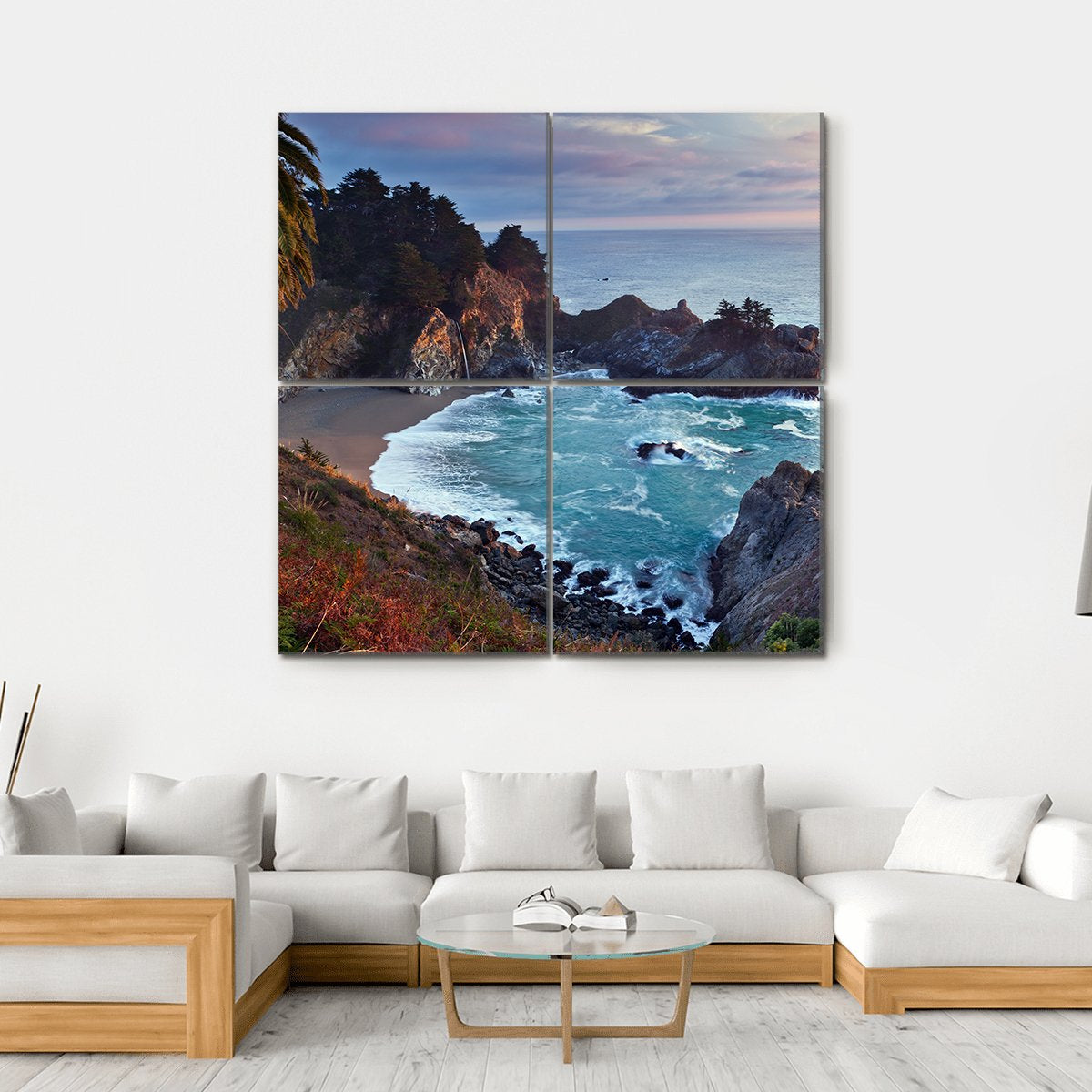 McWay Falls California Canvas Wall Art-4 Square-Gallery Wrap-17" x 17"-Tiaracle