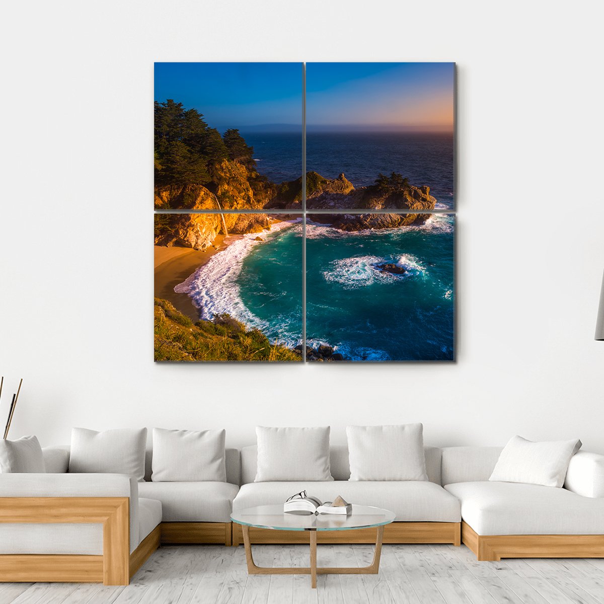 McWay Falls California Canvas Wall Art-4 Square-Gallery Wrap-17" x 17"-Tiaracle