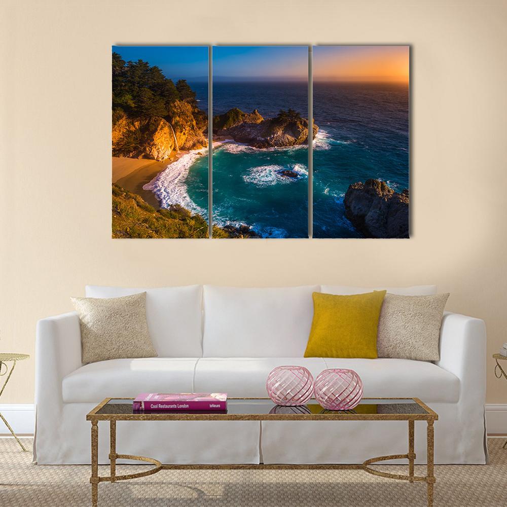 McWay Falls California Canvas Wall Art-3 Horizontal-Gallery Wrap-37" x 24"-Tiaracle