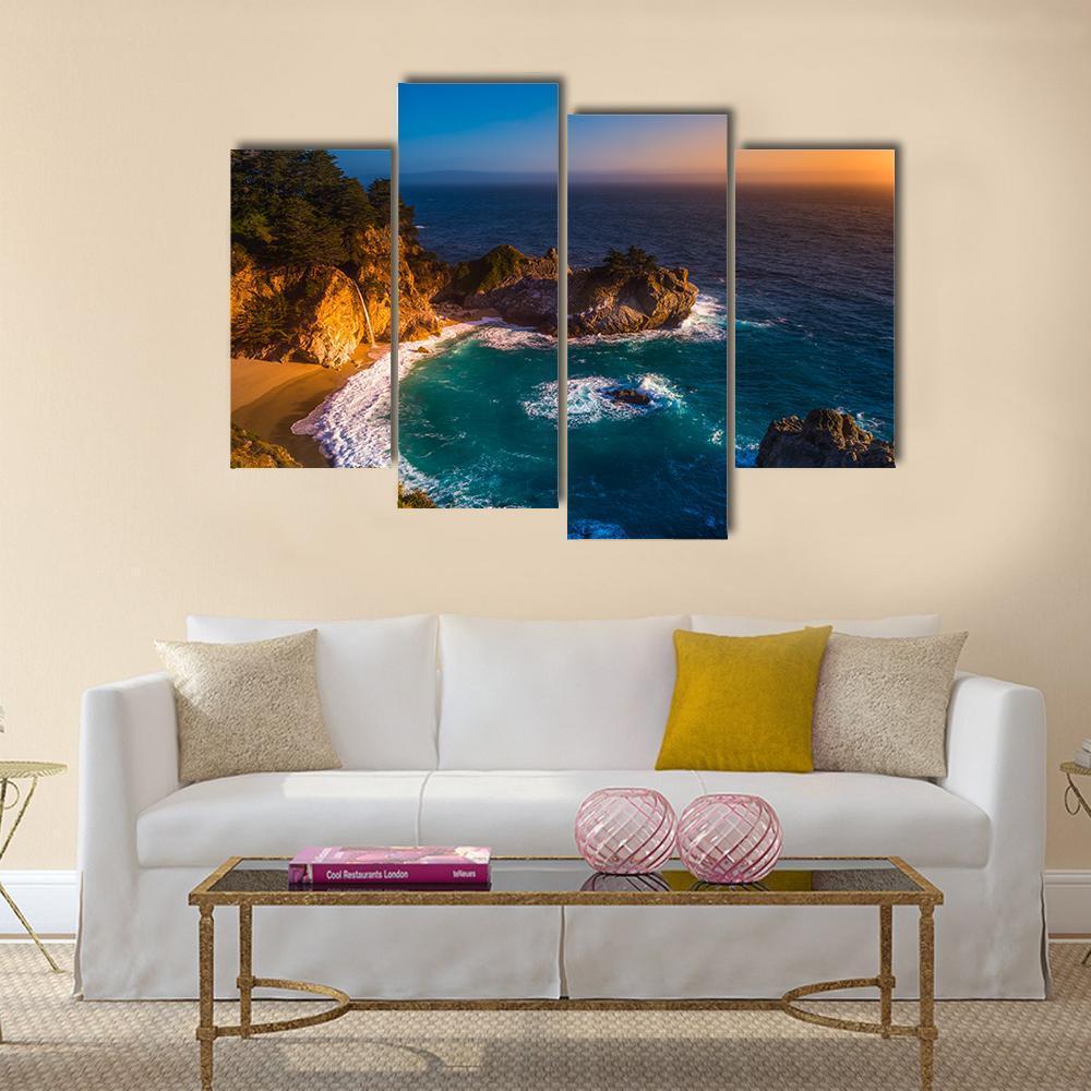 McWay Falls California Canvas Wall Art-4 Pop-Gallery Wrap-50" x 32"-Tiaracle