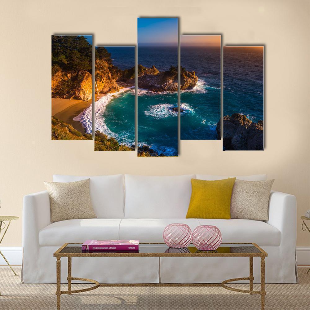 McWay Falls California Canvas Wall Art-5 Pop-Gallery Wrap-47" x 32"-Tiaracle