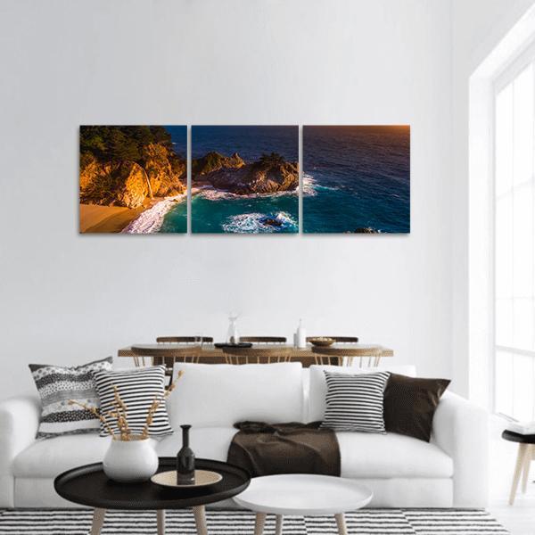 McWay Falls California Panoramic Canvas Wall Art-3 Piece-25" x 08"-Tiaracle
