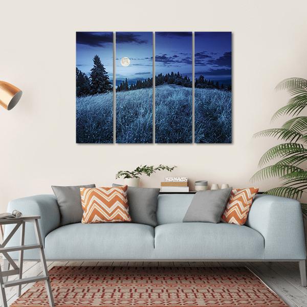 Meadow With Full Moon Canvas Wall Art-4 Horizontal-Gallery Wrap-34" x 24"-Tiaracle