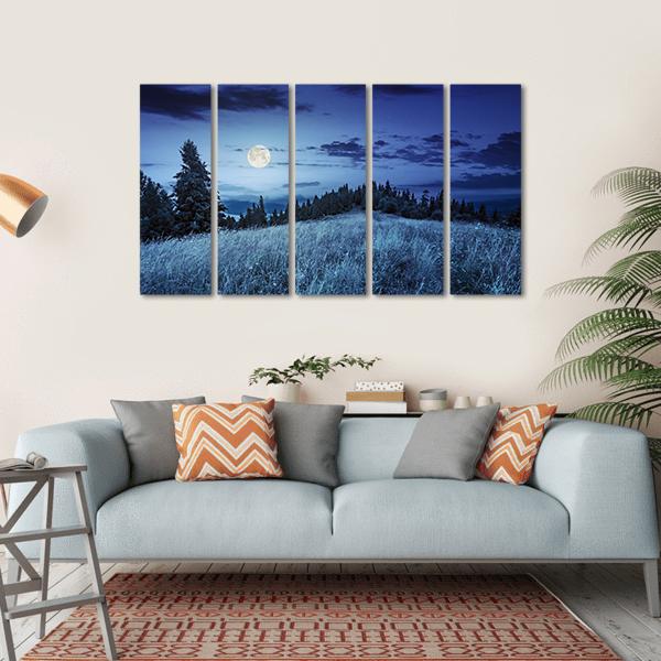 Meadow With Full Moon Canvas Wall Art-5 Horizontal-Gallery Wrap-22" x 12"-Tiaracle