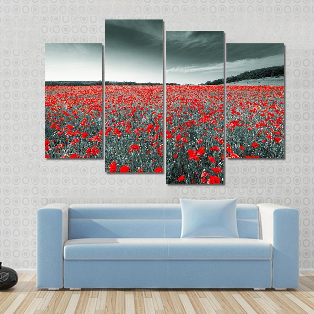 Meadow With Red Poppies Canvas Wall Art-4 Pop-Gallery Wrap-50" x 32"-Tiaracle