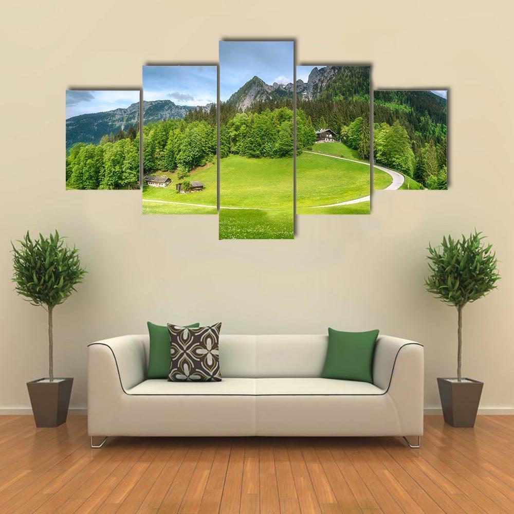 Meadow With Road Canvas Wall Art-5 Star-Gallery Wrap-62" x 32"-Tiaracle