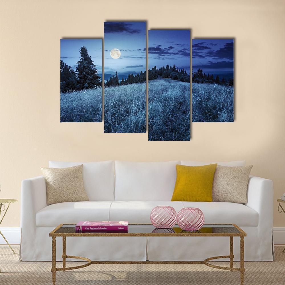 Meadow With Full Moon Canvas Wall Art-4 Pop-Gallery Wrap-50" x 32"-Tiaracle