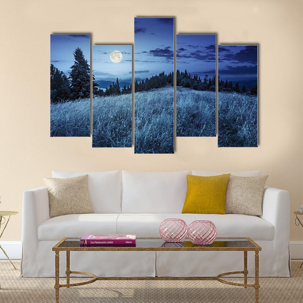 Meadow With Full Moon Canvas Wall Art-5 Pop-Gallery Wrap-47" x 32"-Tiaracle