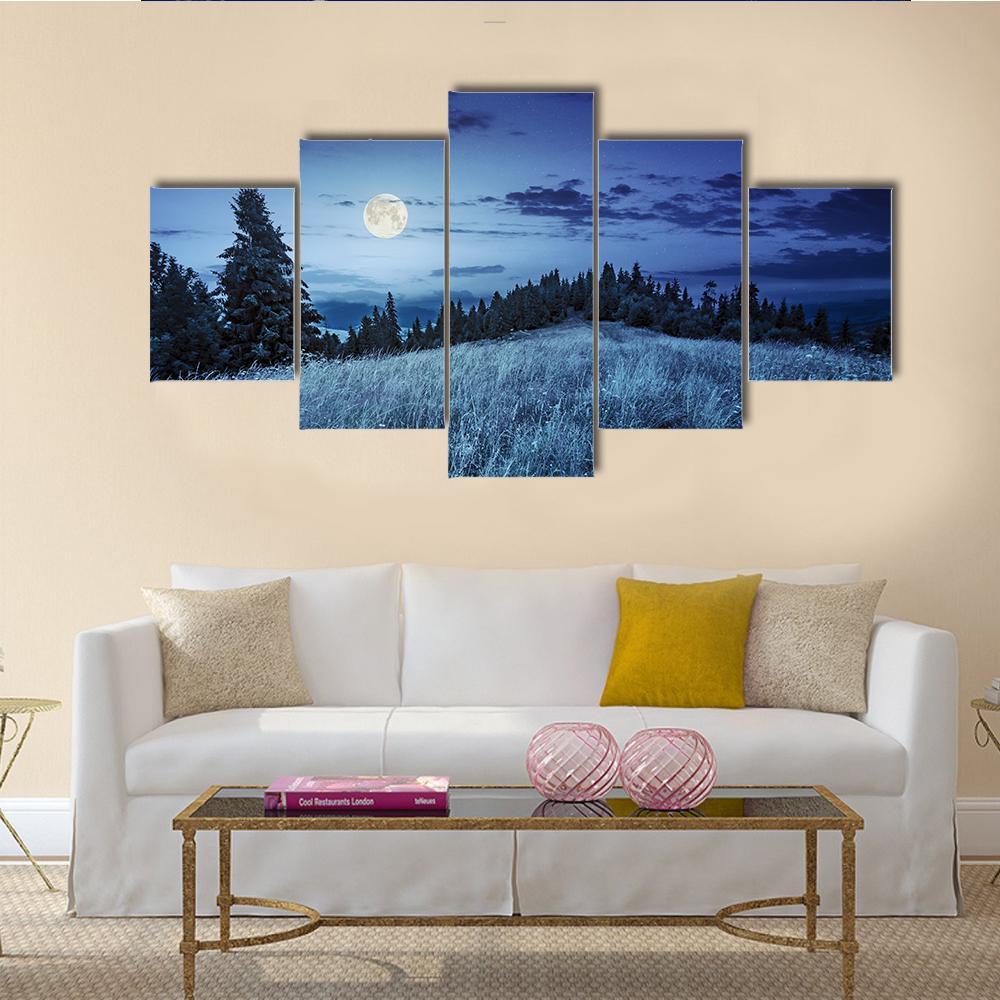 Meadow With Full Moon Canvas Wall Art-5 Star-Gallery Wrap-62" x 32"-Tiaracle