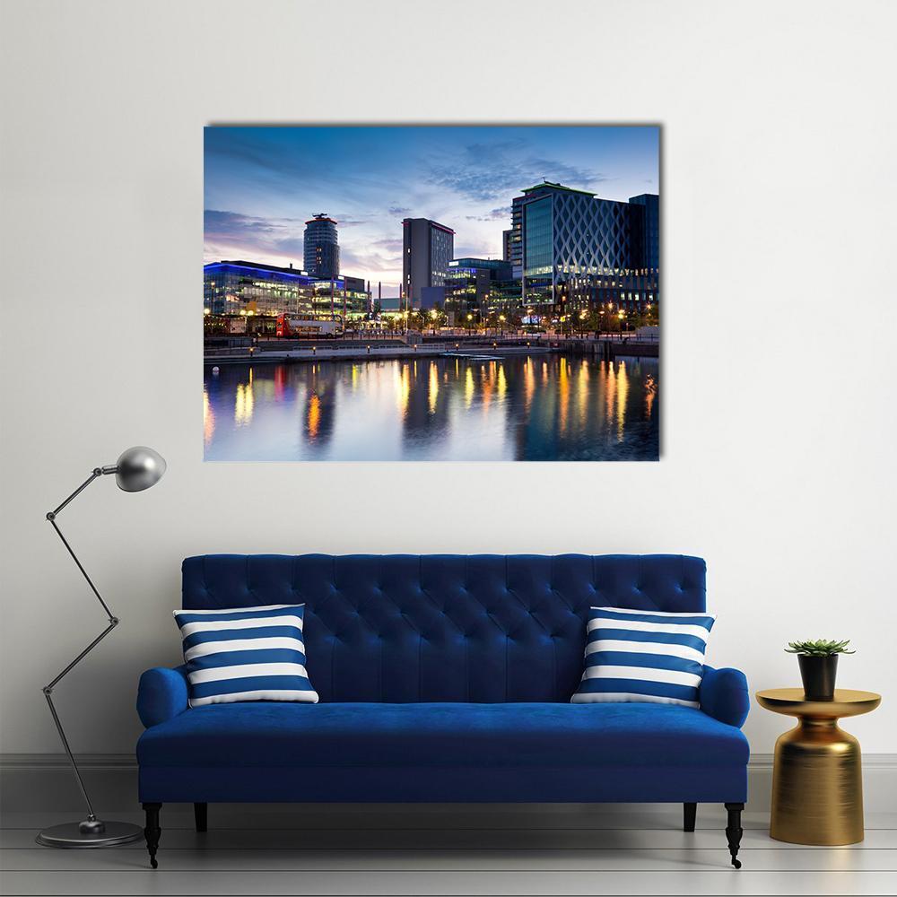 Media City On Salford Quays Canvas Wall Art-1 Piece-Gallery Wrap-48" x 32"-Tiaracle