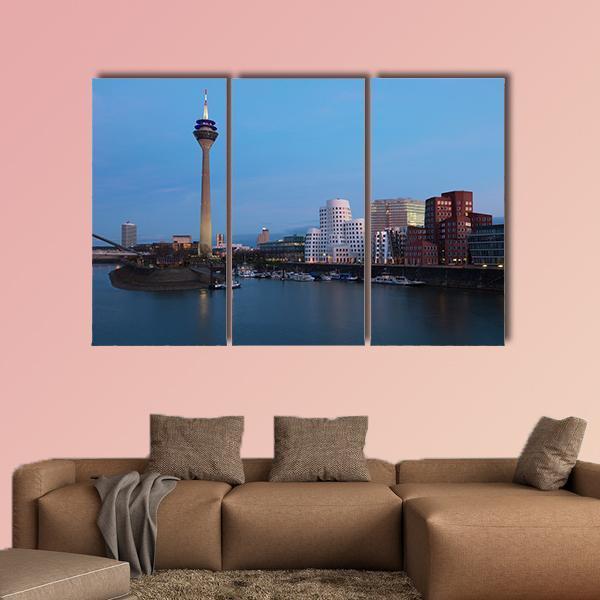 Media Harbor Dusseldorf Canvas Wall Art-3 Horizontal-Gallery Wrap-25" x 16"-Tiaracle