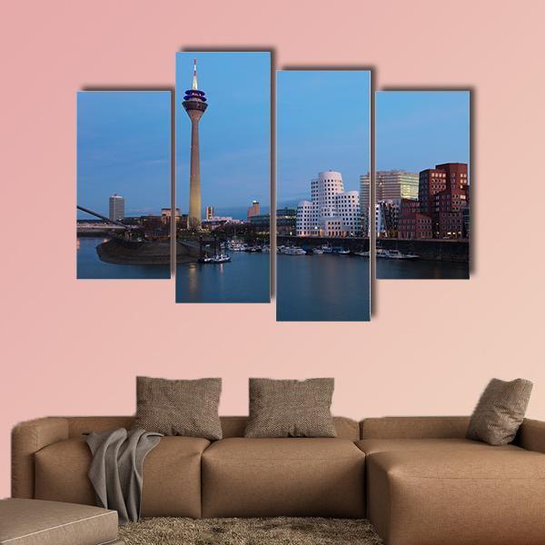 Media Harbor Dusseldorf Canvas Wall Art-4 Pop-Gallery Wrap-50" x 32"-Tiaracle