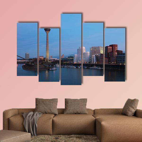 Media Harbor Dusseldorf Canvas Wall Art-5 Pop-Gallery Wrap-47" x 32"-Tiaracle