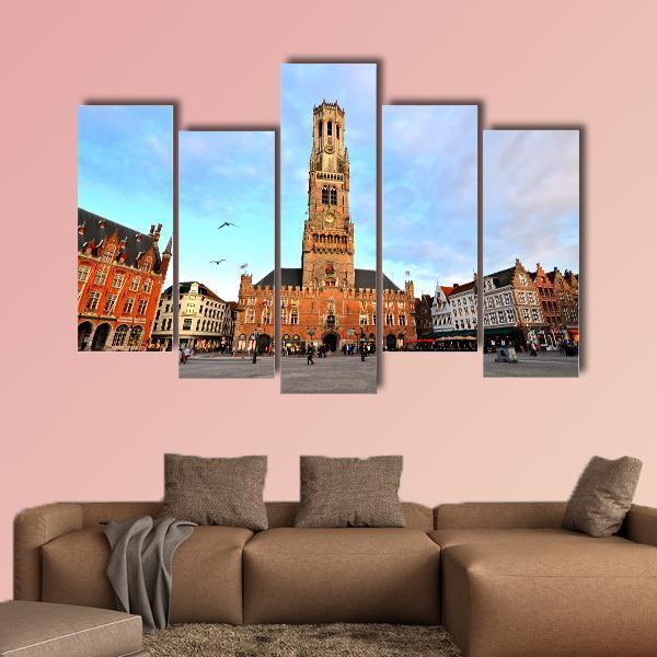 Belfry Of Bruges Canvas Wall Art-5 Pop-Gallery Wrap-47" x 32"-Tiaracle
