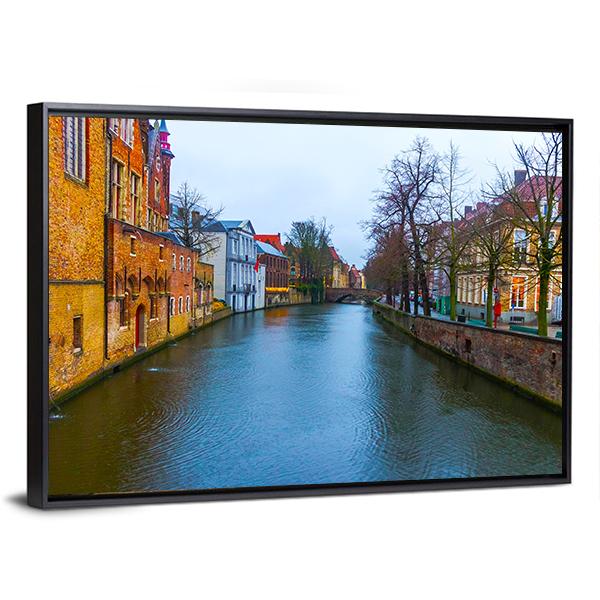 Medieval Buildings Along Canal Canvas Wall Art-3 Horizontal-Gallery Wrap-25" x 16"-Tiaracle