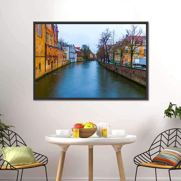 Medieval Buildings Along Canal Canvas Wall Art-3 Horizontal-Gallery Wrap-25" x 16"-Tiaracle