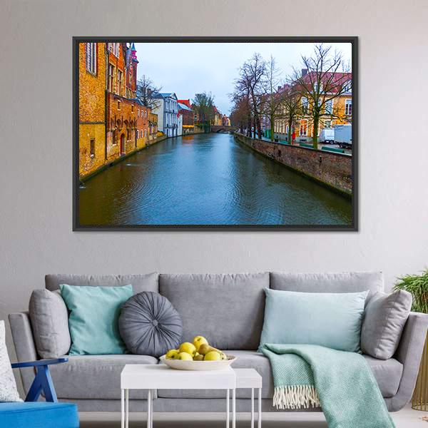 Medieval Buildings Along Canal Canvas Wall Art-3 Horizontal-Gallery Wrap-25" x 16"-Tiaracle