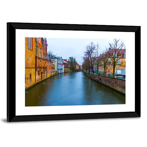 Medieval Buildings Along Canal Canvas Wall Art-3 Horizontal-Gallery Wrap-25" x 16"-Tiaracle