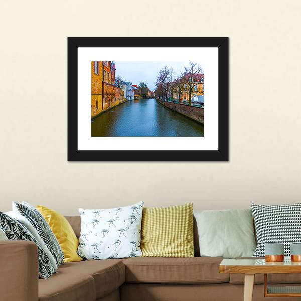 Medieval Buildings Along Canal Canvas Wall Art-3 Horizontal-Gallery Wrap-25" x 16"-Tiaracle