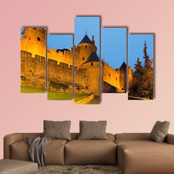Medieval Castle In Twilight Canvas Wall Art-5 Pop-Gallery Wrap-47" x 32"-Tiaracle