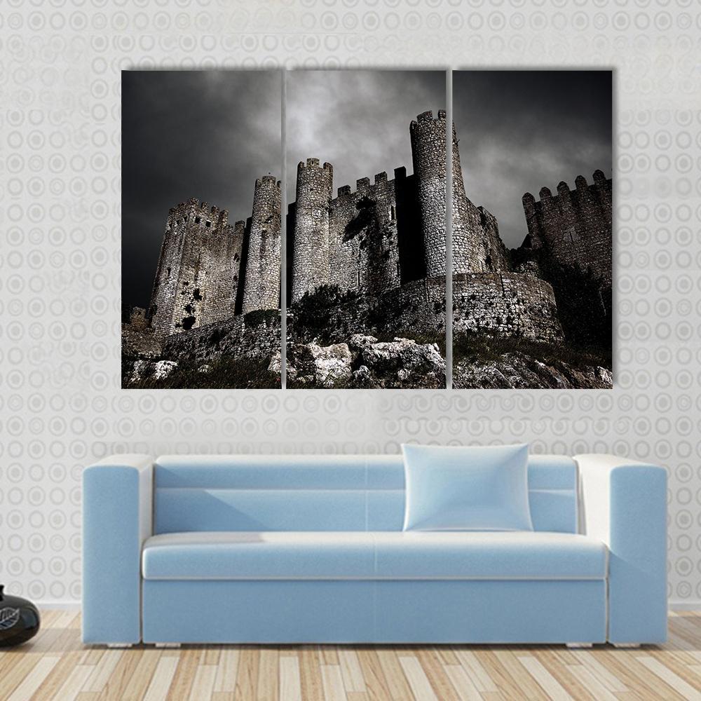 Medieval Castle At Night Canvas Wall Art-3 Horizontal-Gallery Wrap-37" x 24"-Tiaracle