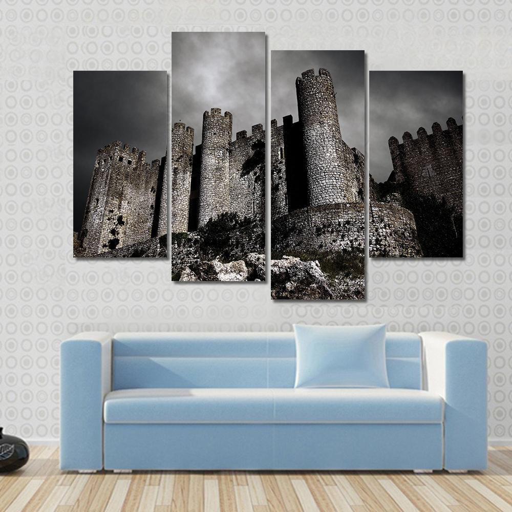 Medieval Castle At Night Canvas Wall Art-4 Pop-Gallery Wrap-50" x 32"-Tiaracle