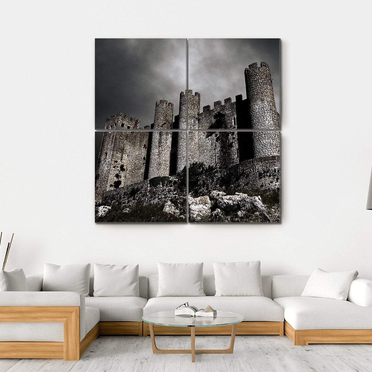 Medieval Castle At Night Canvas Wall Art-4 Square-Gallery Wrap-17" x 17"-Tiaracle