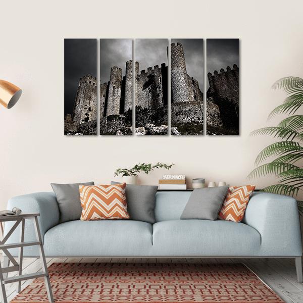 Medieval Castle At Night Canvas Wall Art-5 Horizontal-Gallery Wrap-22" x 12"-Tiaracle