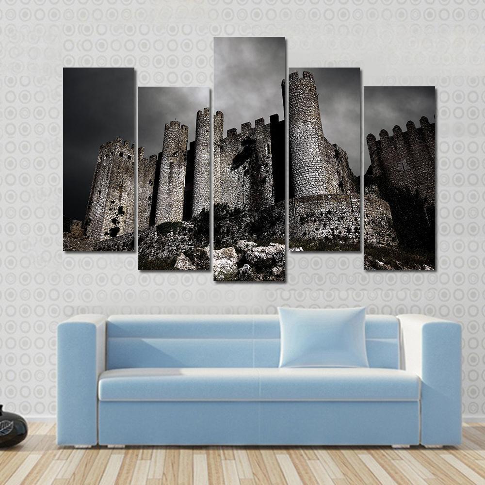 Medieval Castle At Night Canvas Wall Art-5 Pop-Gallery Wrap-47" x 32"-Tiaracle