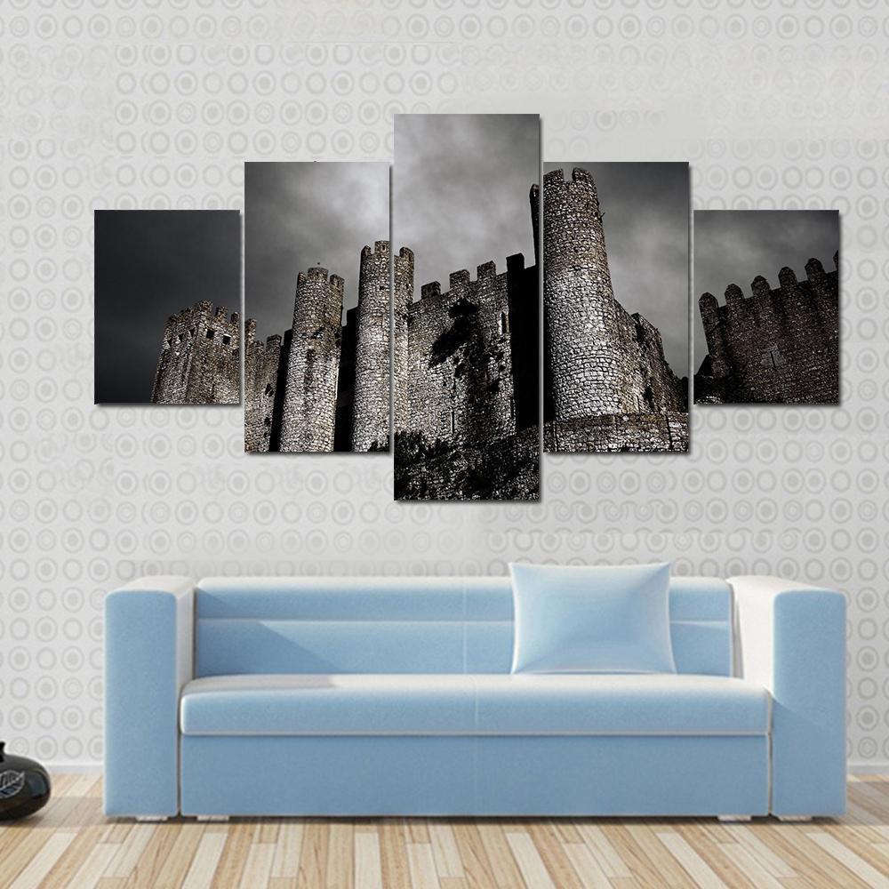Medieval Castle At Night Canvas Wall Art-5 Star-Gallery Wrap-62" x 32"-Tiaracle