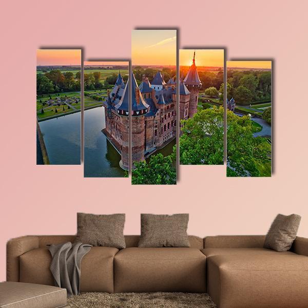 Medieval Castle In Netherlands Canvas Wall Art-5 Pop-Gallery Wrap-47" x 32"-Tiaracle