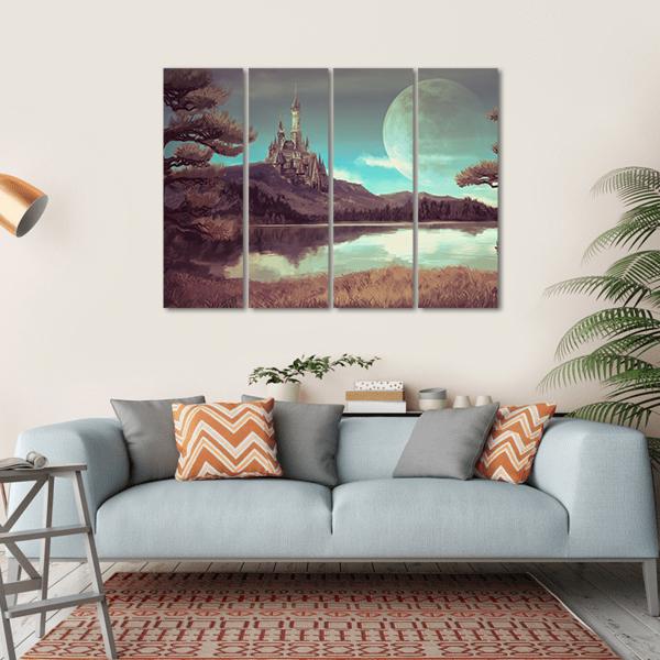 Medieval Castle With Lake Canvas Wall Art-4 Horizontal-Gallery Wrap-34" x 24"-Tiaracle