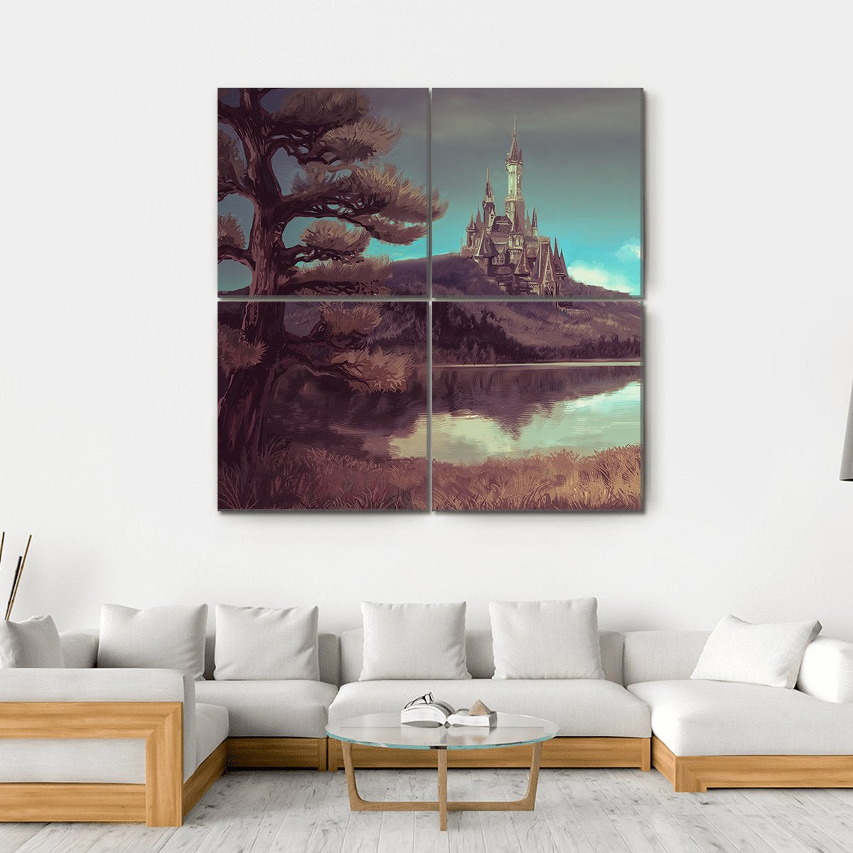 Medieval Castle With Lake Canvas Wall Art-4 Square-Gallery Wrap-17" x 17"-Tiaracle