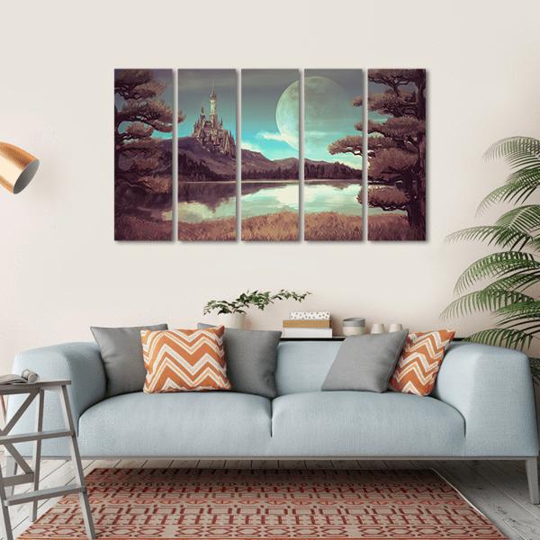 Medieval Castle With Lake Canvas Wall Art-5 Horizontal-Gallery Wrap-22" x 12"-Tiaracle