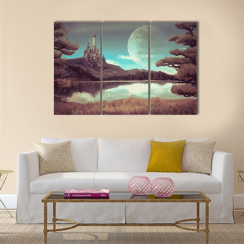 Medieval Castle With Lake Canvas Wall Art-3 Horizontal-Gallery Wrap-37" x 24"-Tiaracle