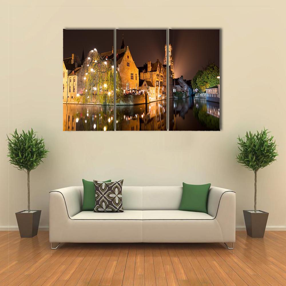 City With River Canal Canvas Wall Art-3 Horizontal-Gallery Wrap-37" x 24"-Tiaracle