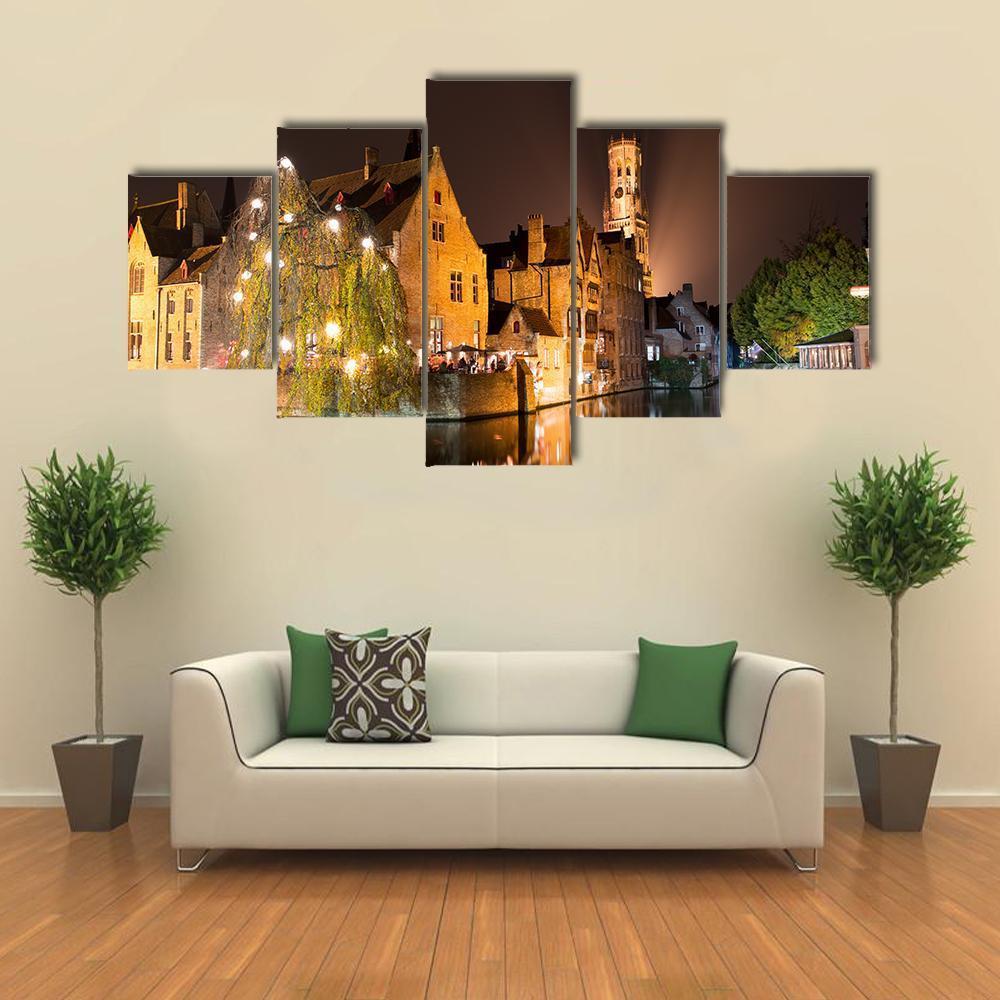 City With River Canal Canvas Wall Art-5 Pop-Gallery Wrap-47" x 32"-Tiaracle