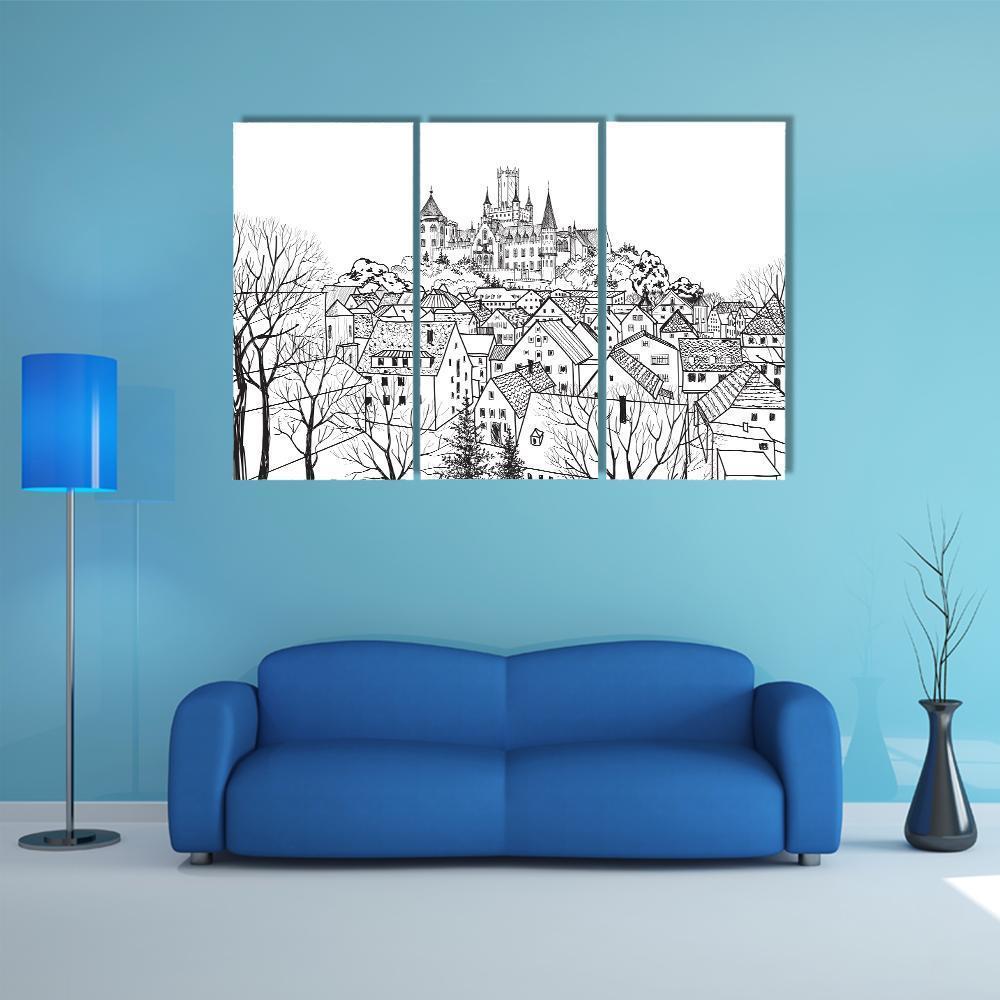 Castle & City Sketch Canvas Wall Art-4 Pop-Gallery Wrap-50" x 32"-Tiaracle