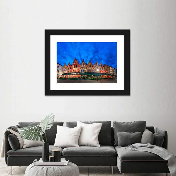 Medieval Fairytale Town At Night Canvas Wall Art-1 Piece-Framed Print-20" x 16"-Tiaracle