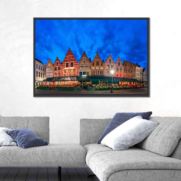 Medieval Fairytale Town At Night Canvas Wall Art-1 Piece-Floating Frame-24" x 16"-Tiaracle