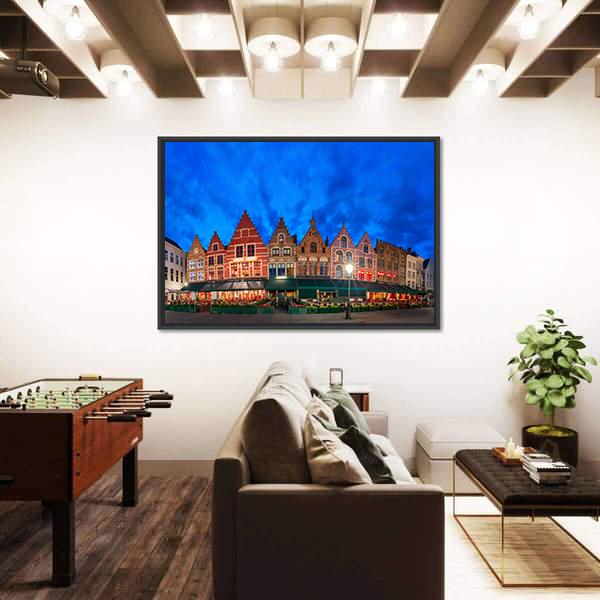 Medieval Fairytale Town At Night Canvas Wall Art-3 Horizontal-Gallery Wrap-25" x 16"-Tiaracle