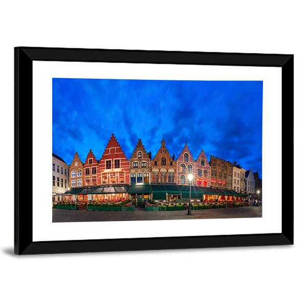 Medieval Fairytale Town At Night Canvas Wall Art-3 Horizontal-Gallery Wrap-25" x 16"-Tiaracle